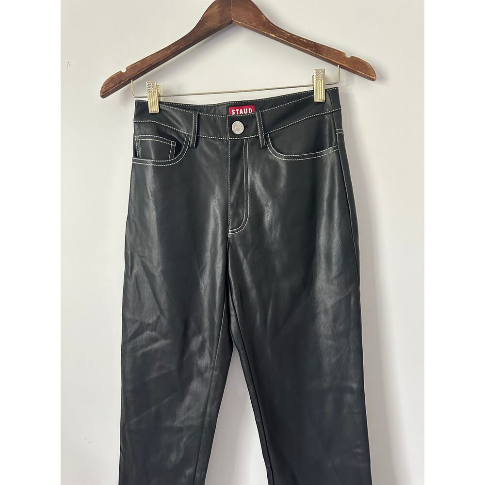 STAUD Faux Leather Pants with White Contrasting Stitching size 0 - Picture 6 of 14